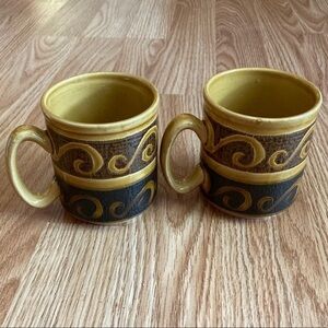 Vintage Pair of WP Winchcombe Pottery England Stoneware Scroll 8 Oz Coffee Mugs